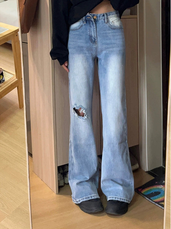 Damen Flared Jeans mit hohem Bund und modischen Rissdetails Drune