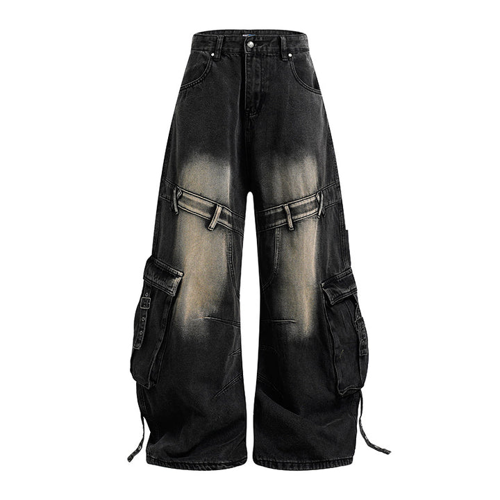 Damen weite Denim-Cargo-Culottehose mit hoher Taille und Multifunktionstaschen Drune