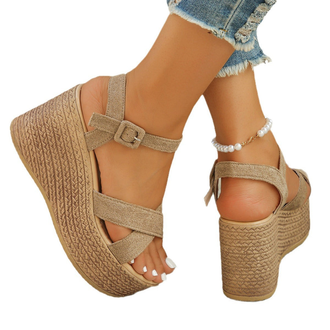 Damen elegante Plateau-Sandalen mit verstellbarem Riemen und komfortablem Fußbett Drune
