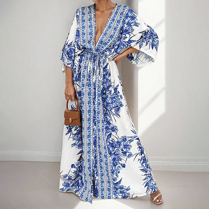 Damen Fließendes Maxikleid mit floralem Design und weiten Ärmeln Drune
