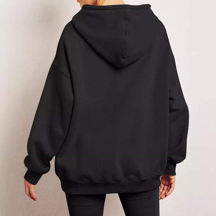 Damen nan Relax-Fleece Kapuzenpullover mit Kängurutasche, verlängerter Rücken und überschnittener Schulter Drune