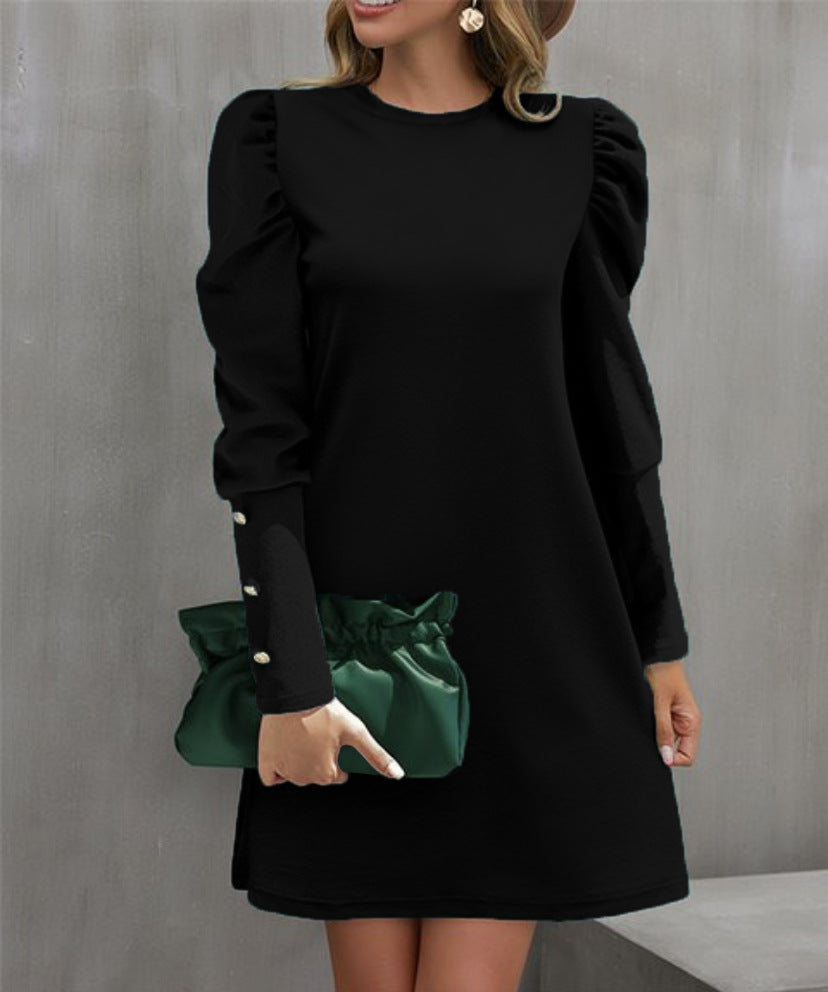 Damen nan elegantes A-Linien Minikleid mit gerafften Puffärmeln und dekorativen Manschettenknöpfen Drune