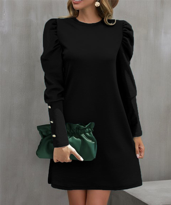 Damen nan elegantes A-Linien Minikleid mit gerafften Puffärmeln und dekorativen Manschettenknöpfen Drune