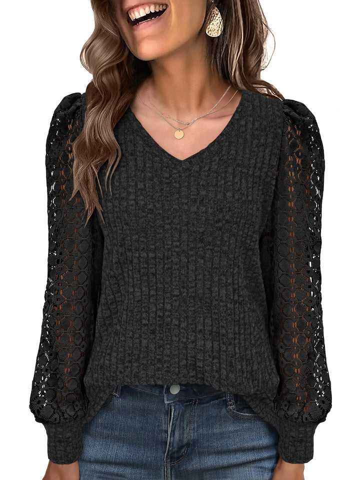 Damen Strickpullover mit Spitzeneinsätzen Drune