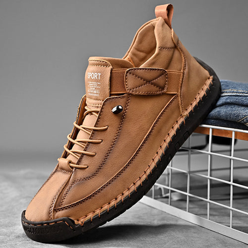 Herren Ledernachahmender Freizeit‑Sneaker mit Klettriemen, Mokassinnaht & profilierter Gummisohle Drune