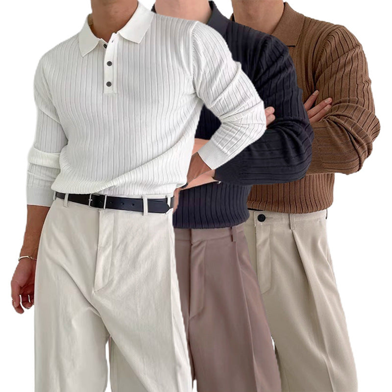 Herren Stilvolles Langarm-Rippstrickoberteil Drune