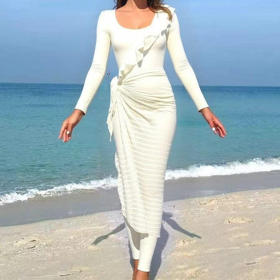 Damen Elegantes Sommerkleid mit Wickeloptik Drune