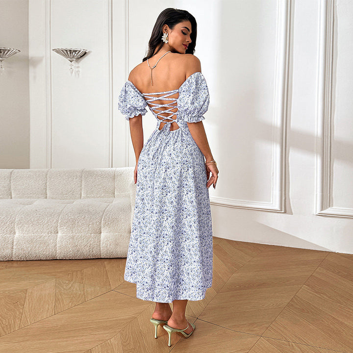 Damen Off-Shoulder Maxikleid mit voluminösen Puffärmeln Drune