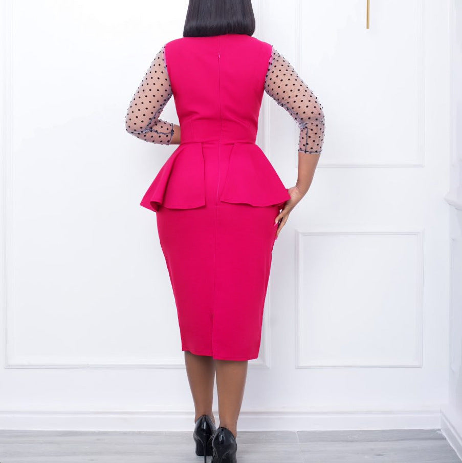 Damen Elegantes Business-Kleid mit Puffärmeln Drune