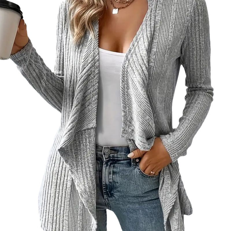 Damen Strickjacke mit asymmetrischem Saum und feinem Rippmuster Drune