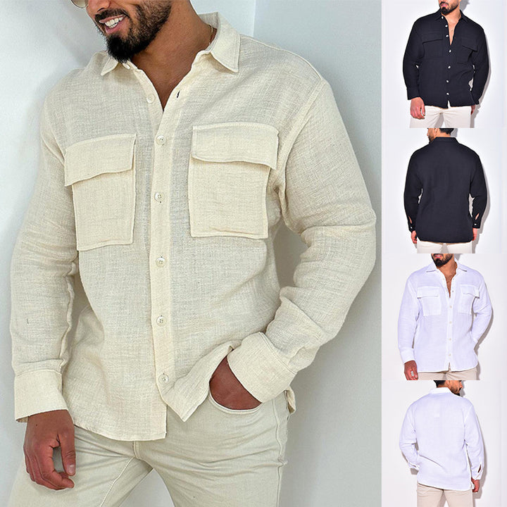 Herren Leichtes Leinenhemd mit Brusttaschen und durchgehender Knopfleiste Drune