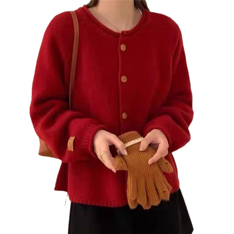 Damen komfortabler Strickcardigan mit knopfbarem Verschluss und lässigem Stil Drune