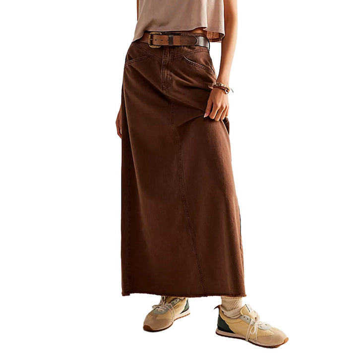 Damen Maxirock aus Denim mit hohem Bund und praktischen Taschen Drune