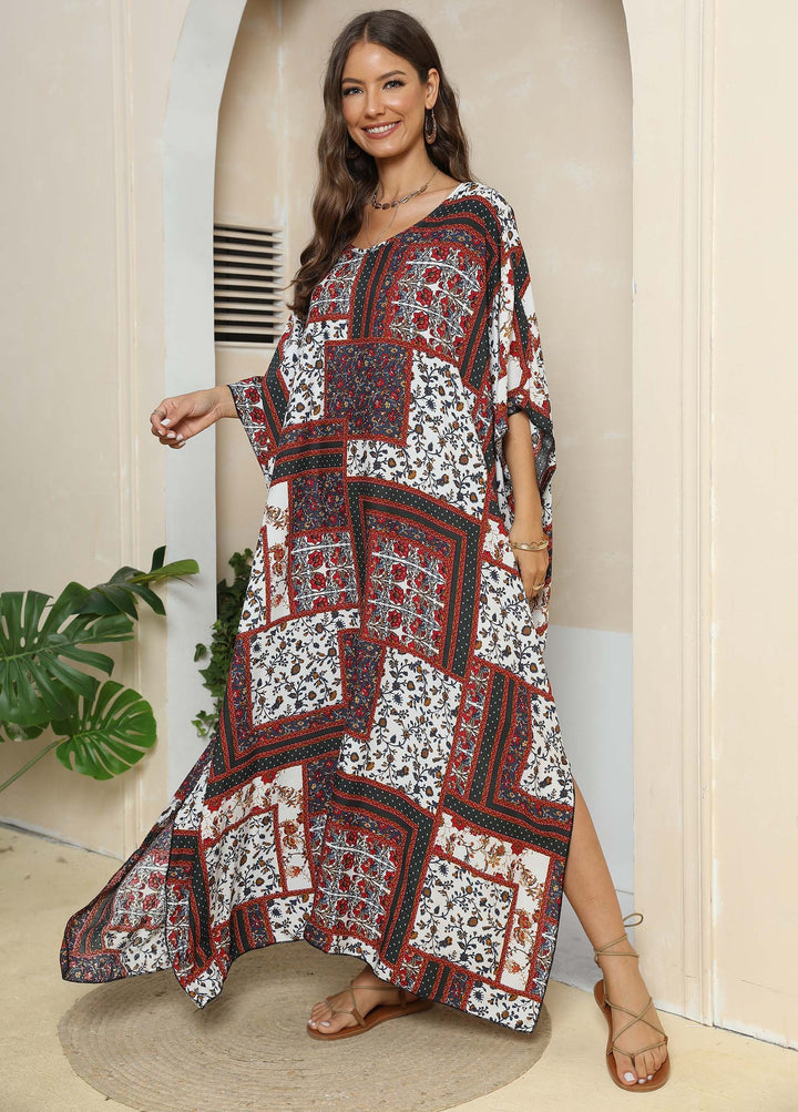 Damen lässiges Maxikleid im Patchwork-Design Drune