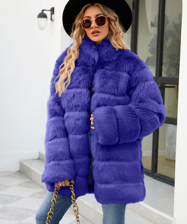 Damen Luxuriöse Kunstpelzjacke mit lockeren Ärmeln und voluminösem Schnitt Drune