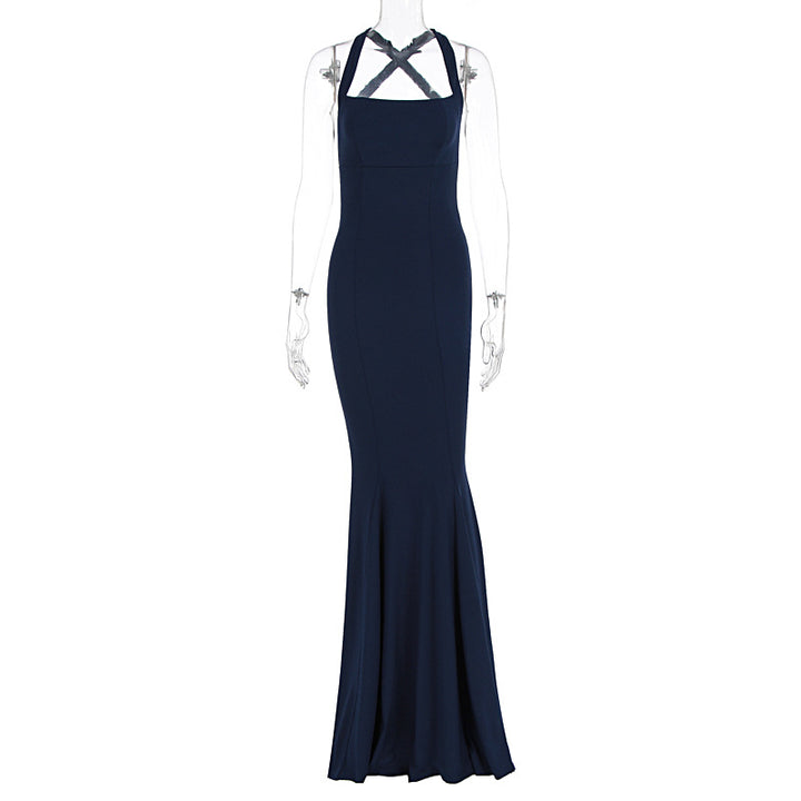 Damen Elegantes langen Kleid mit schulterfreien Trägern und leichtem Schimmer Drune