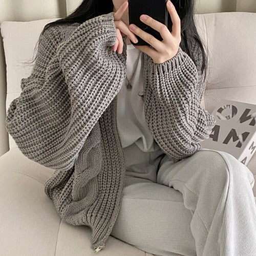 Damen gemütliche Strickjacke mit voluminösen Ärmeln und modernem Design Drune