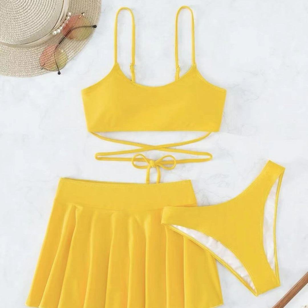 Damen Bikini-Set mit transparentem Rock und verstellbarem Oberteil Drune