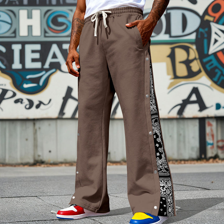 Herren Weite Snap-Trackhose mit Tunnelzug, seitlicher Bandana-Blende und Druckknopfleiste Drune