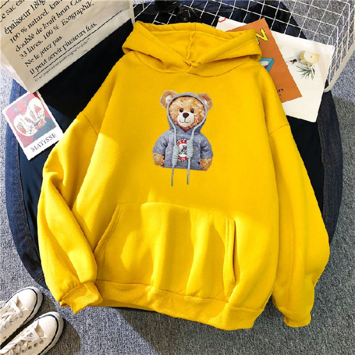Unisex nan lässiger Oversize Kapuzenpullover mit Teddy-Frontprint, Kängurutasche und weichem Fleece-Innenfutter Drune