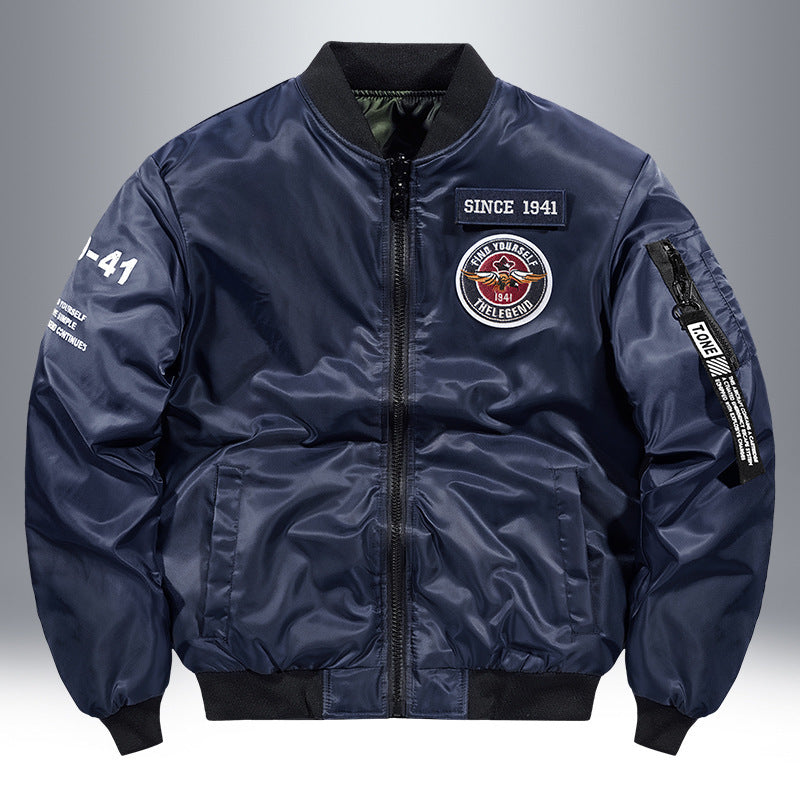 Herren Piloten-Bomberjacke mit Patch-Details, Nylon‑Shell und Ärmeltasche Drune