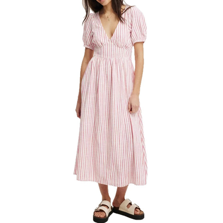 Damen Maxikleid mit V-Ausschnitt und Puffärmeln Drune