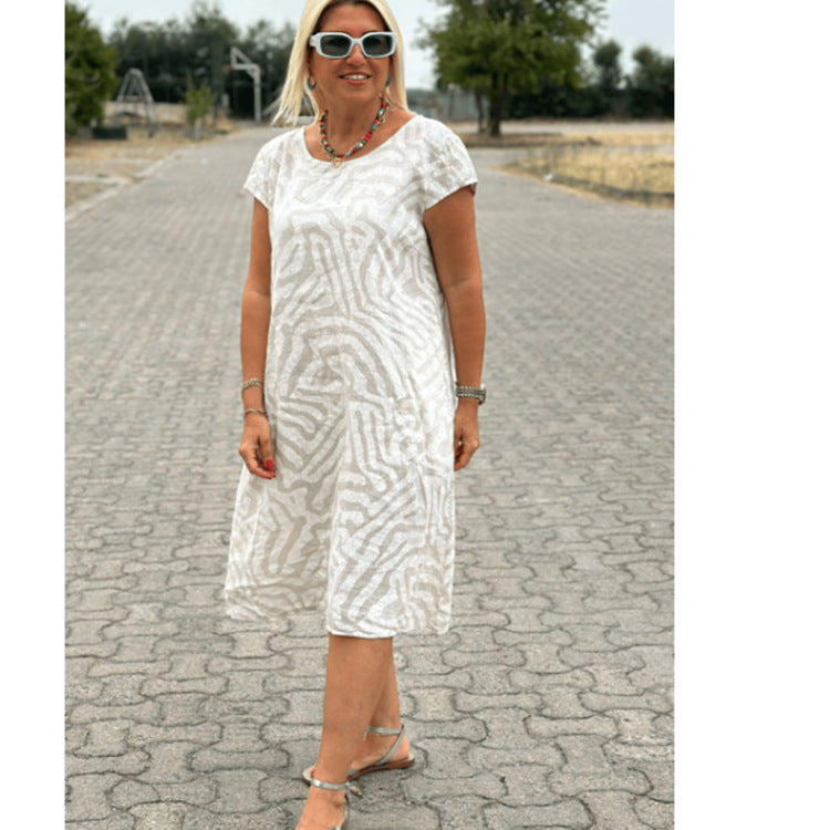 Damen nan knielanges A-Linien-Midikleid mit strukturierter Jacquardoptik und Rundhalsausschnitt Drune