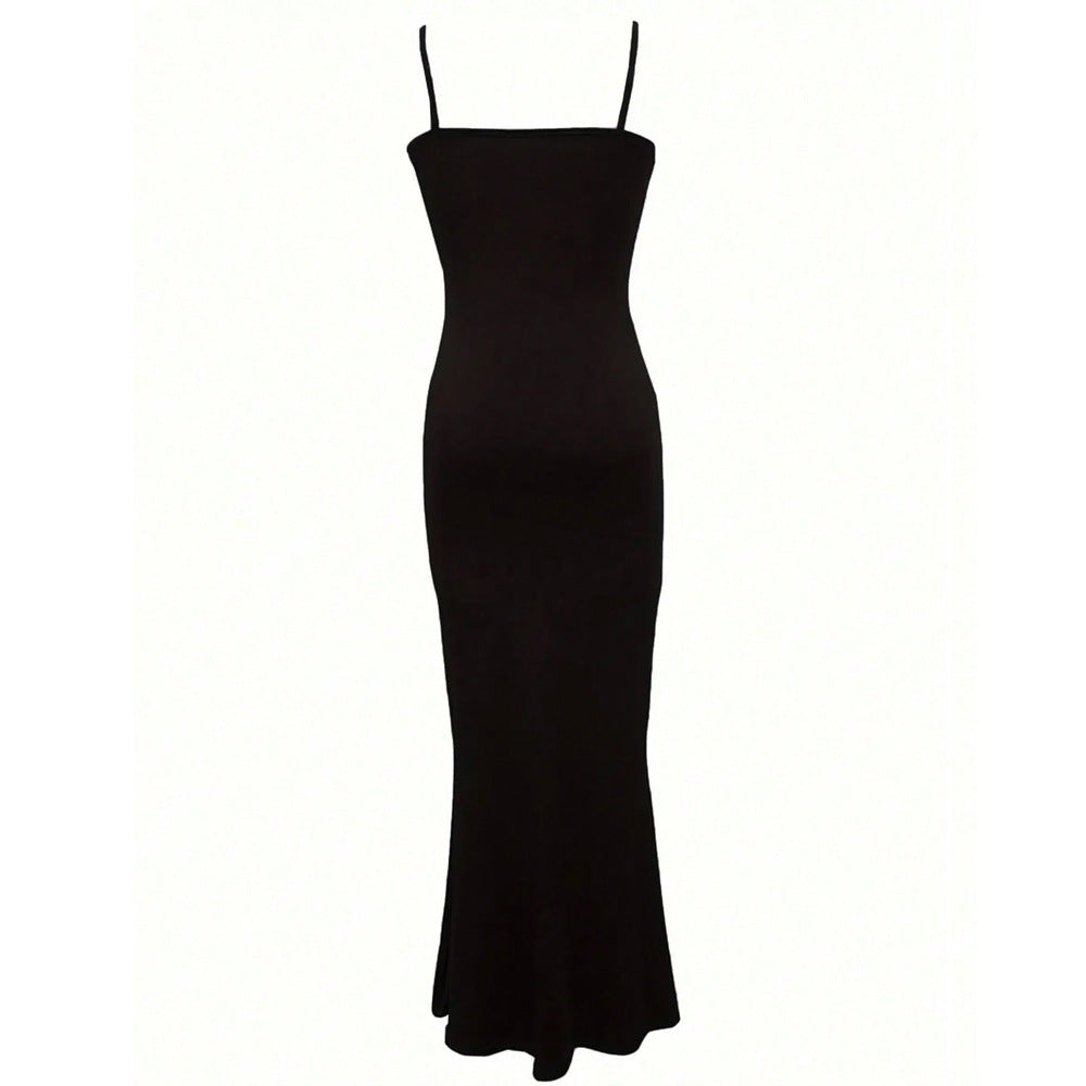 Damen elegantes Maxikleid mit schmalen Spaghettiträgern und fließendem Schnitt Drune