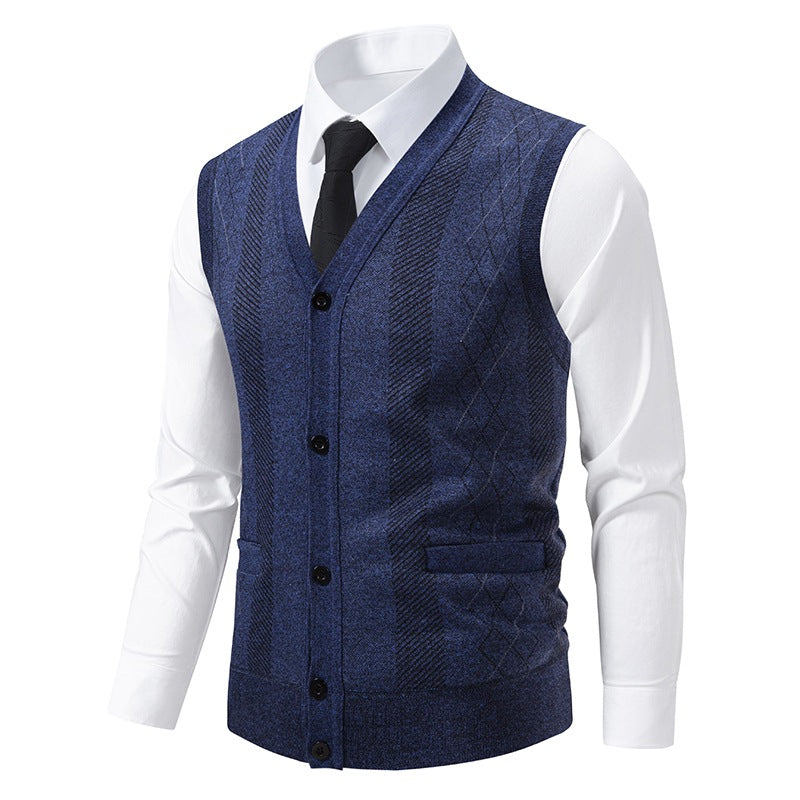 Herren Taillierte Feinstrick‑Weste mit V‑Ausschnitt, Knopfleiste und Eingrifftaschen Drune