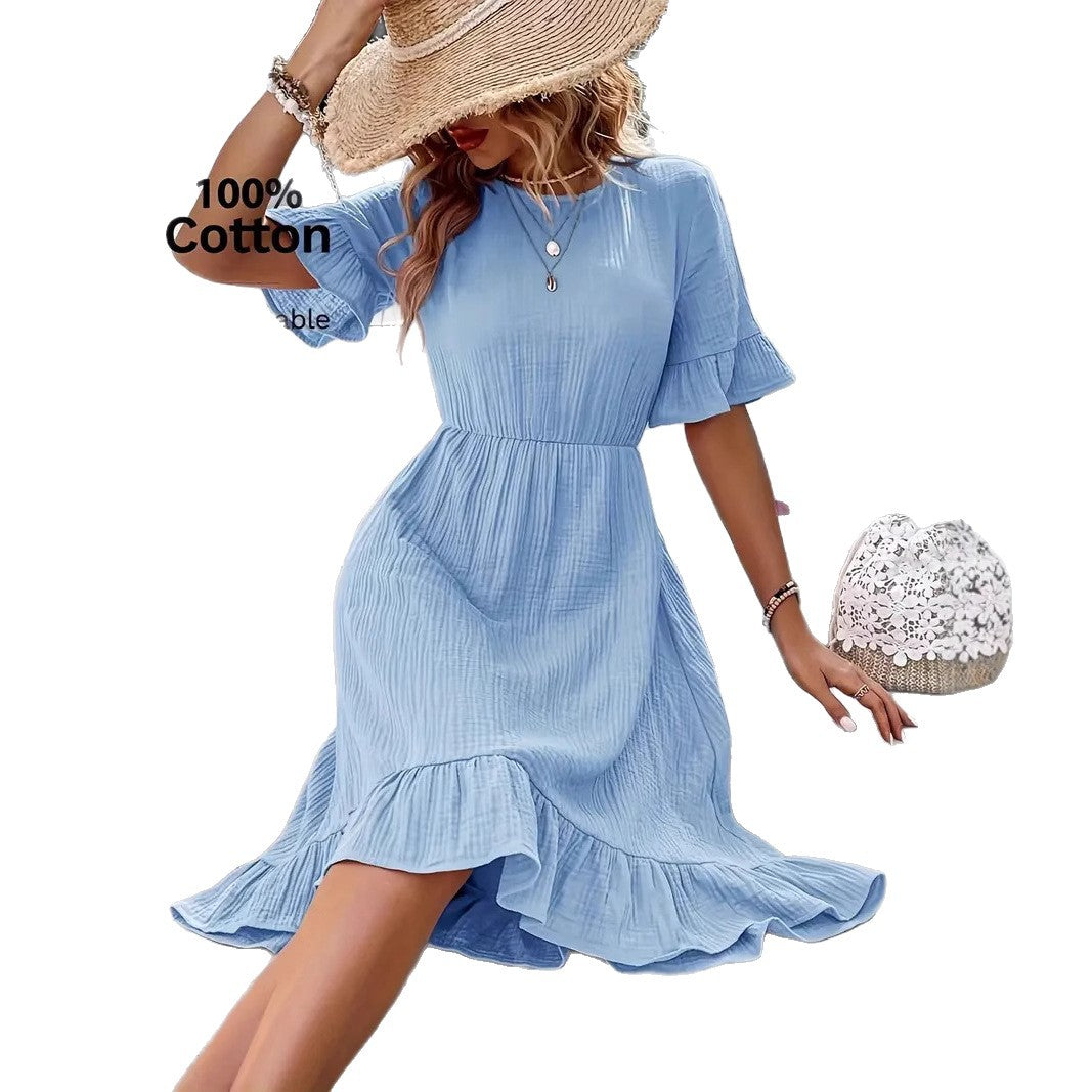 Damen Midi Kleid mit Volants und leichtem Gummizug Drune