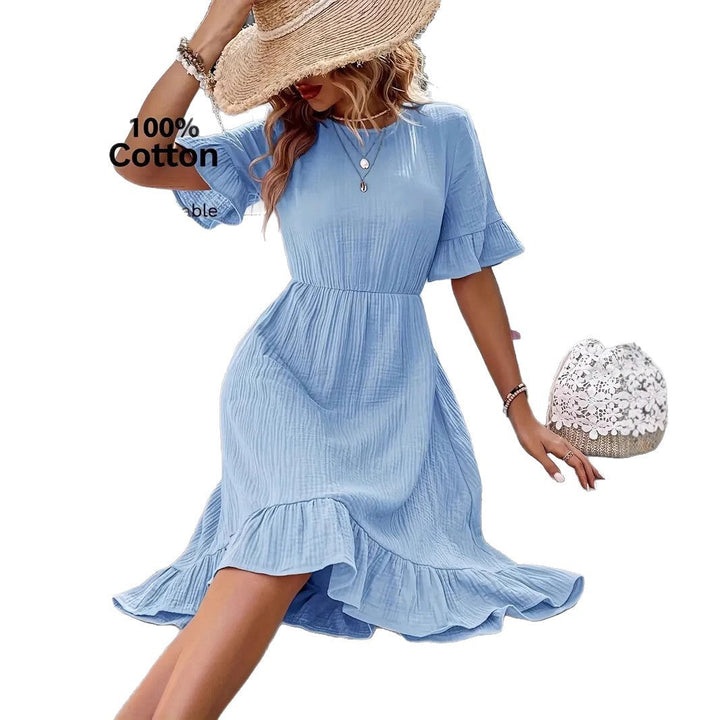 Damen Midi Kleid mit Volants und leichtem Gummizug Drune
