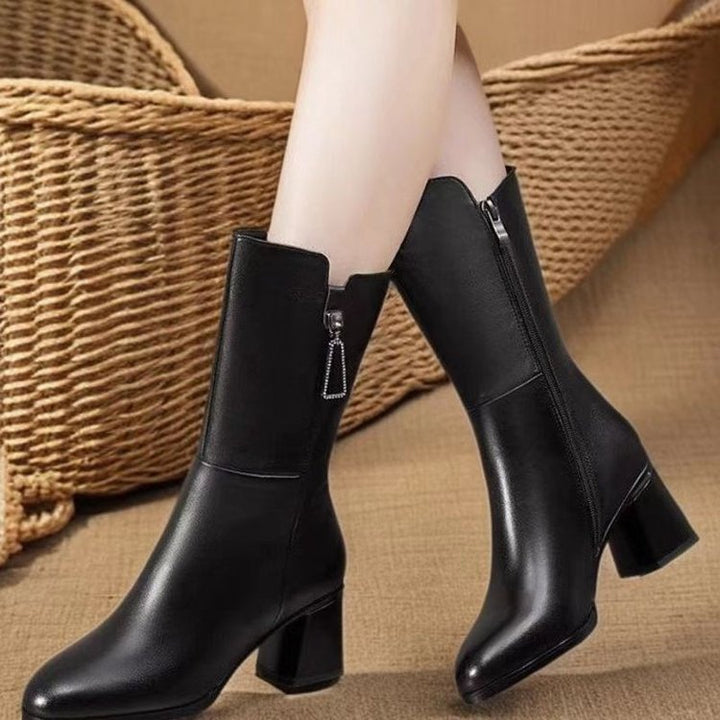 Damen Elegante Stiefeletten mit hohem Blockabsatz und Reißverschluss Drune