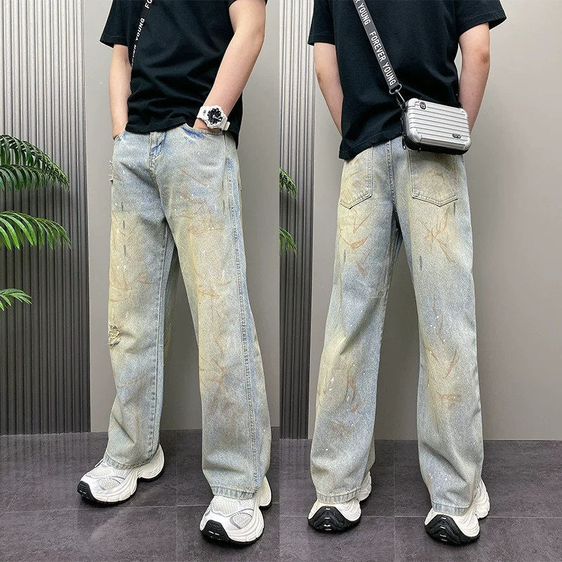 Herren Modische Baggy-Jeans mit kreativen Waschungen Drune