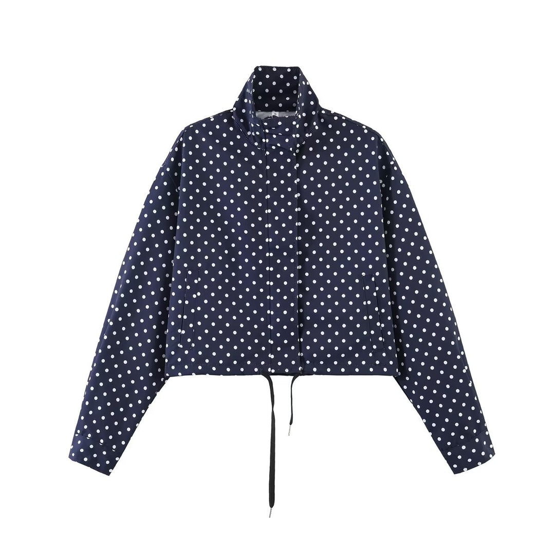 Damen nan kurz geschnittene Regenjacke mit Punktmuster und verstellbarem Kordelzug Drune