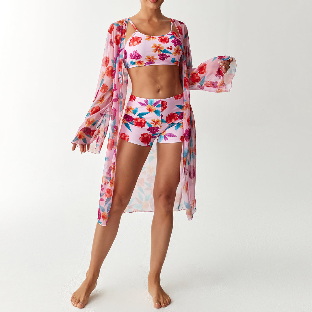 Damen Bikini-Set mit elegantem Crop-Top und durchscheinendem Strandkimono Drune