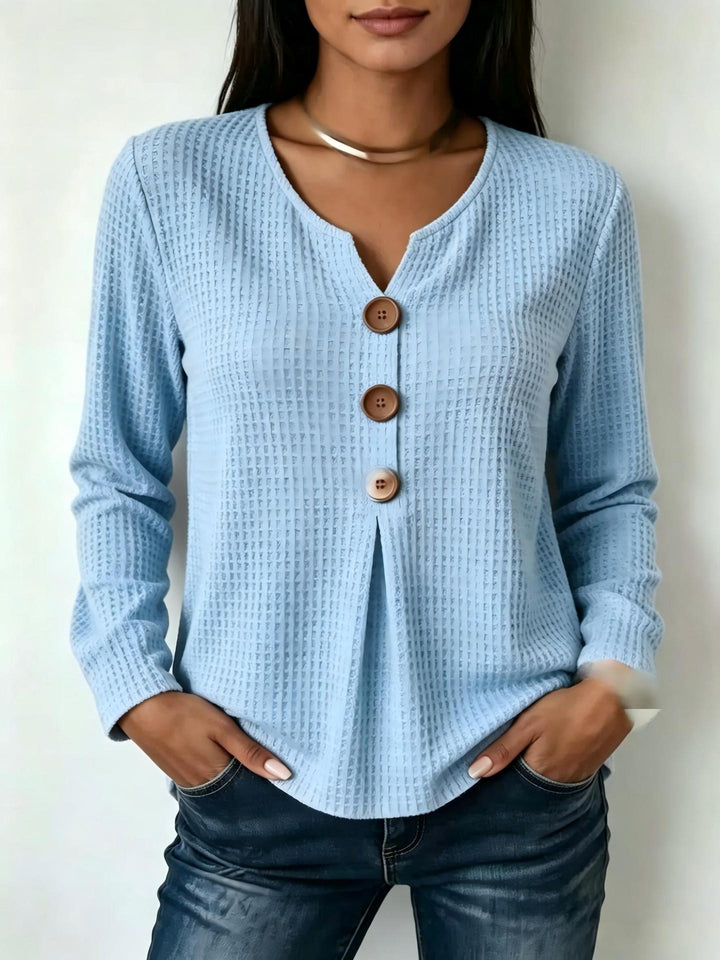 Damen Modisches Langarmshirt mit Knopfdetails Drune