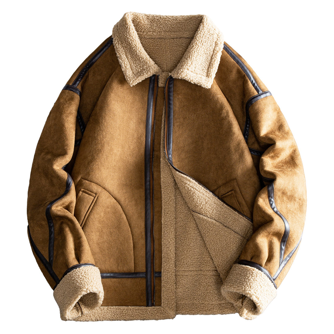 Men's  shearling-style lined suede-effect bomber jacket with leather-effect seam trim Drune