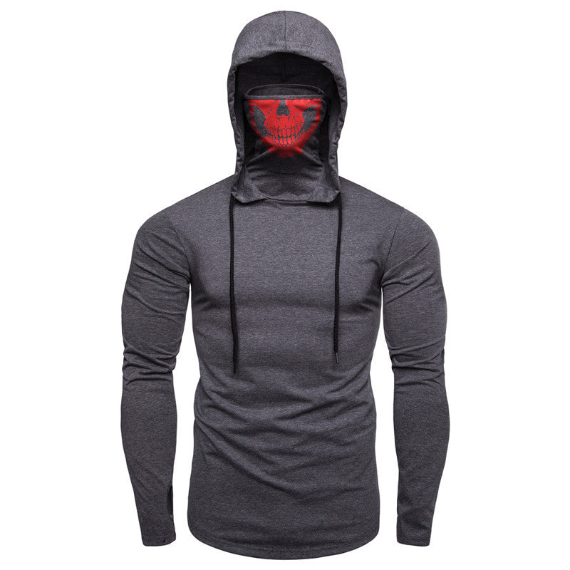 Herren Slim-Fit Kapuzenpullover mit integrierter Totenkopf-Gesichtsmaske Drune