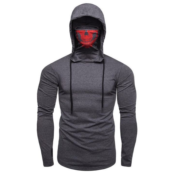 Herren Slim-Fit Kapuzenpullover mit integrierter Totenkopf-Gesichtsmaske Drune