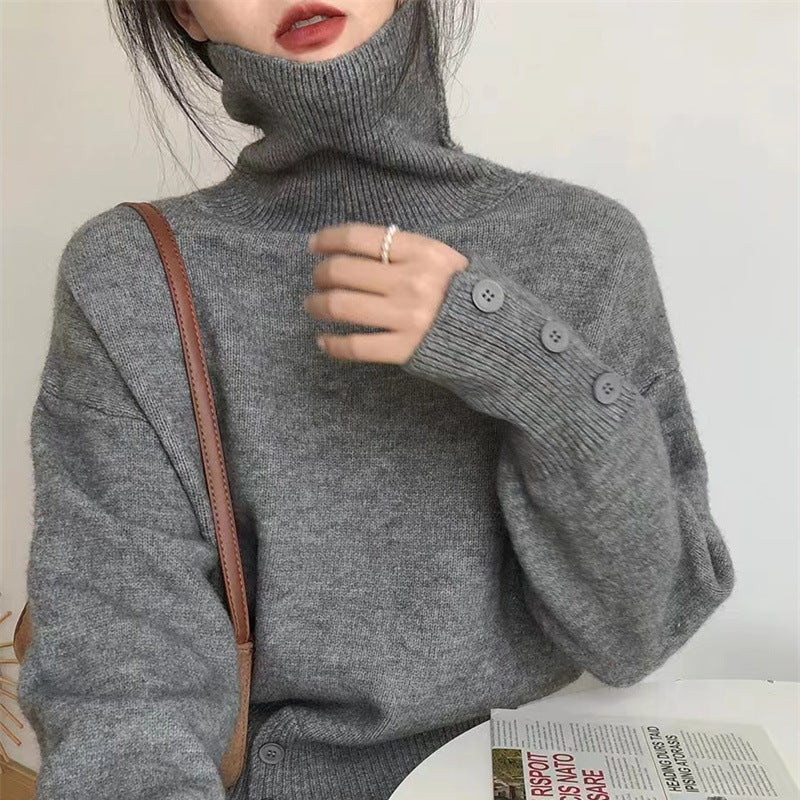 Damen kuscheliger Rollkragenpullover mit Knopfdetails Drune