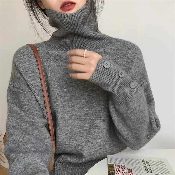 Damen kuscheliger Rollkragenpullover mit Knopfdetails Drune