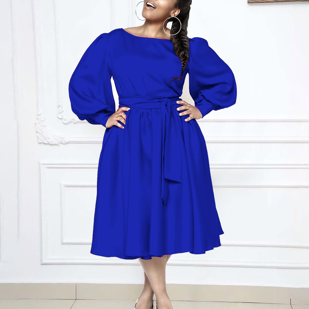 Damen Maxikleidung mit elegantem Wickelgürtel und voluminösen Ärmeln Drune