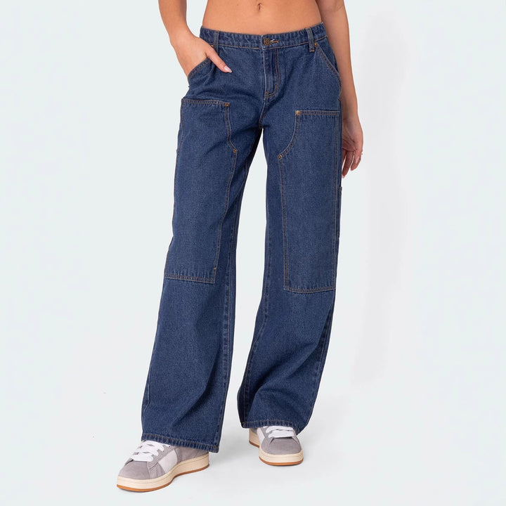 Damen weite Jeans mit praktischen Taschen Drune