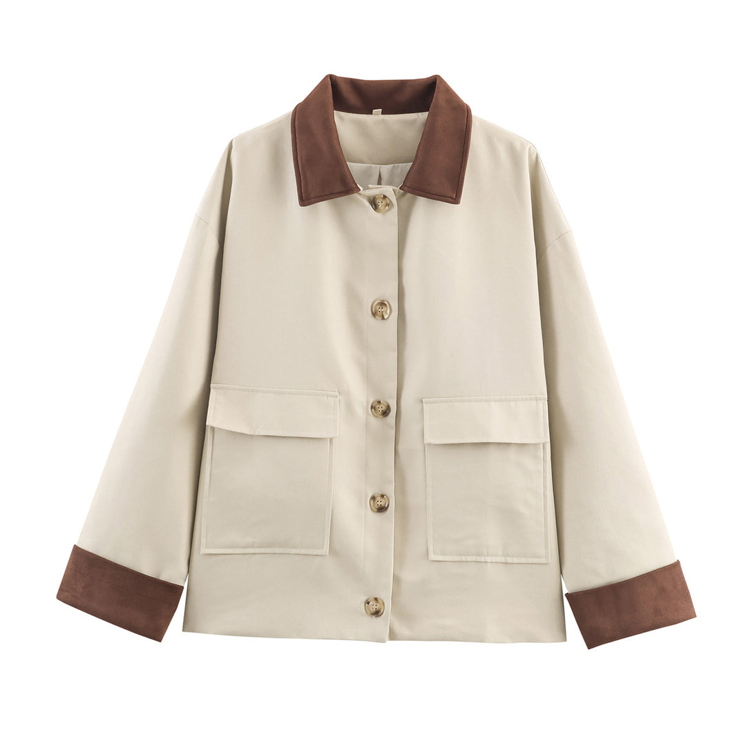 Damen 40+ kurze boxy Übergangsjacke mit kontrastkragen und Pattentaschen Drune