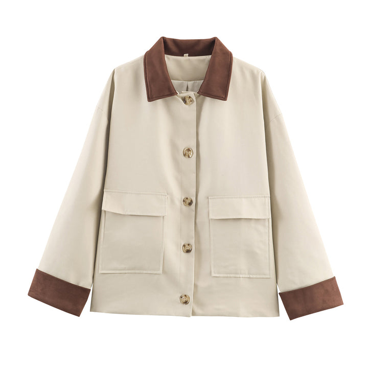 Damen 40+ kurze boxy Übergangsjacke mit kontrastkragen und Pattentaschen Drune