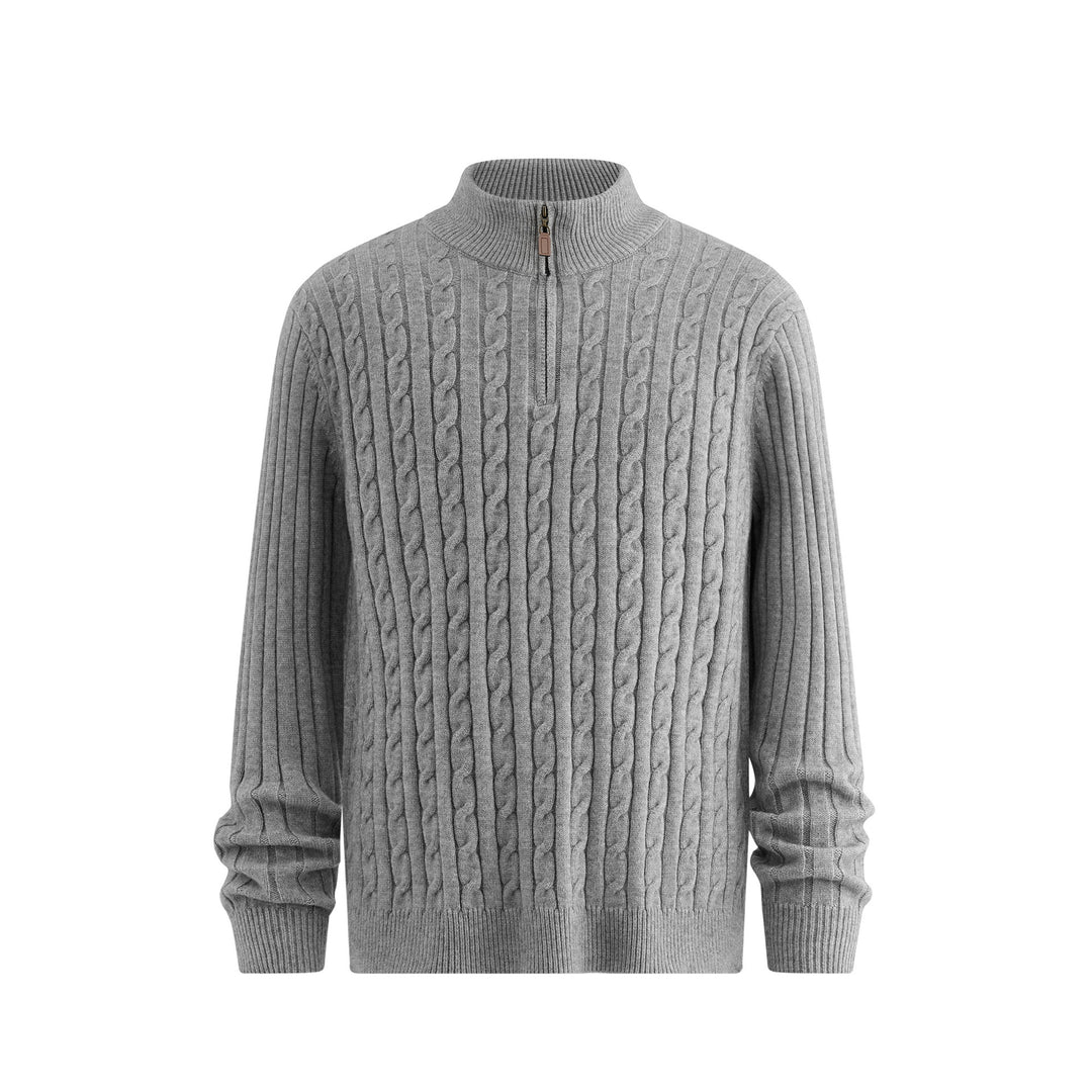 Herren Klassischer Grobstrickpullover mit Zippkragen Drune