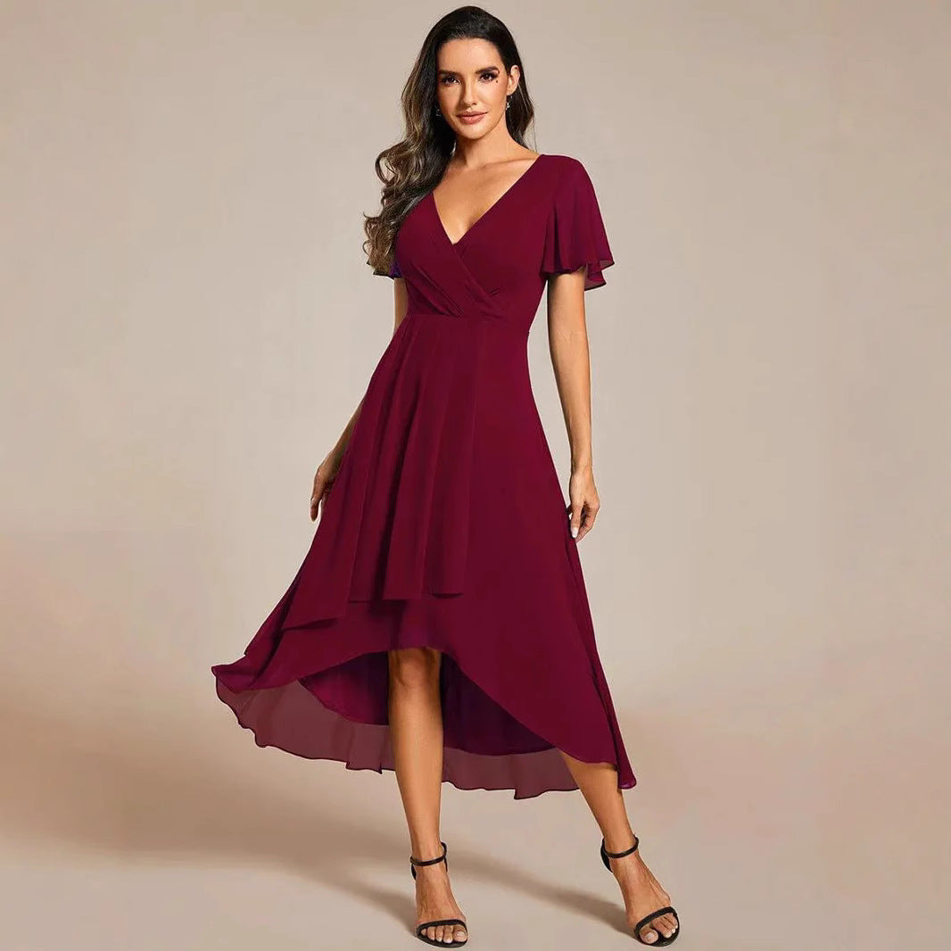 Damen Elegantes Wickelkleid mit asymmetrischem Saum Drune