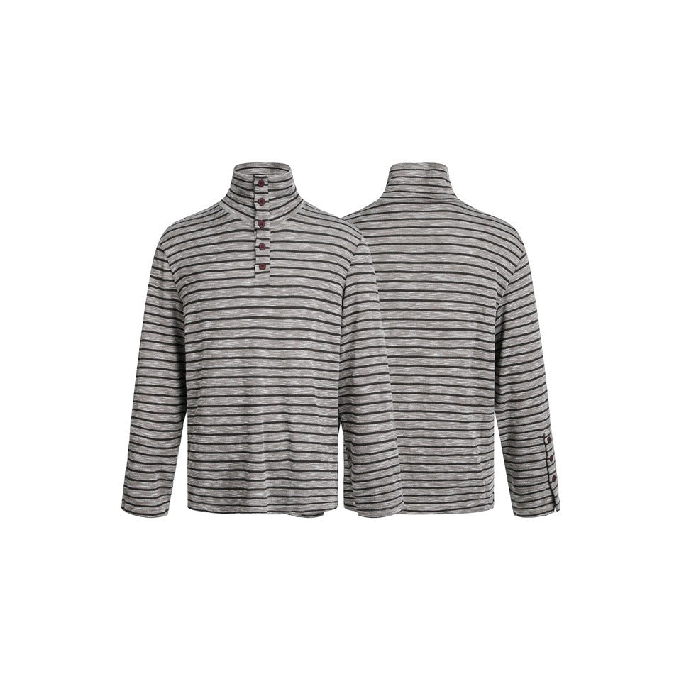 Herren Gestreifter Rollkragenpullover mit Knopfleiste und relaxed Fit Drune