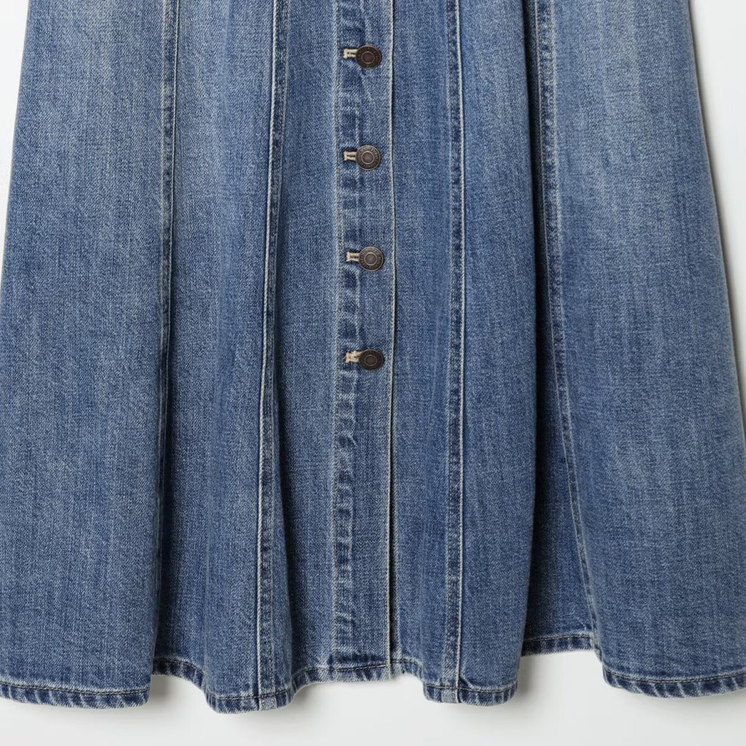 Damen Jeans Maxikleid mit Knopfleiste und schwingendem Saum Drune