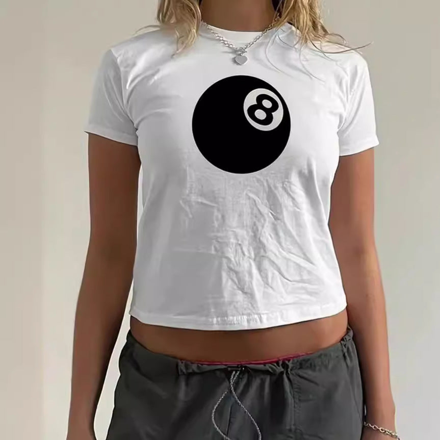 Damen cropped T-Shirt mit einzigartigem 8-Ball-Motiv und lässigem Schnitt Drune